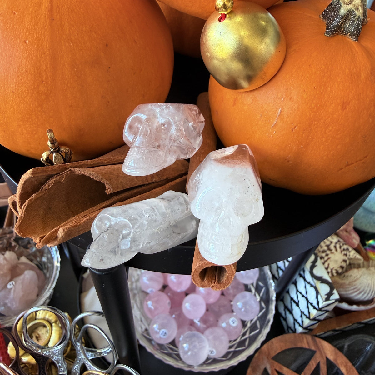 Clear Quartz - Skull Carving (Cloudy Veil)