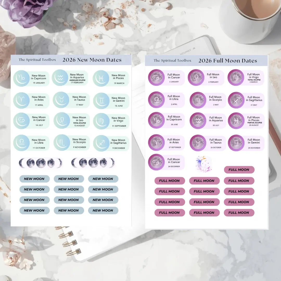 Sticker Sheet | 2026 Full + New Moon (2x Sheets) The Spiritual Toolbox