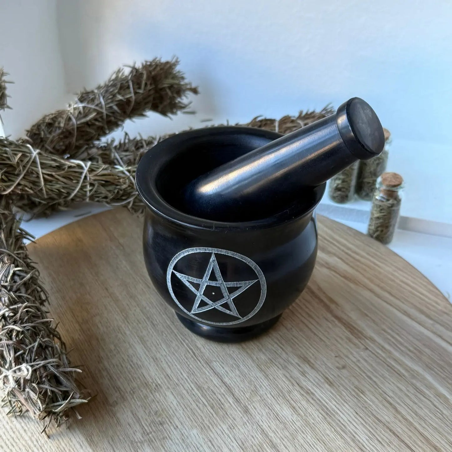 Mortar and Pestle Pentagram | Soapstone The Spiritual Toolbox
