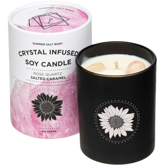CRYSTAL INFUSED SOY CANDLE - ROSE QUARTZ X SALTED CARAMEL