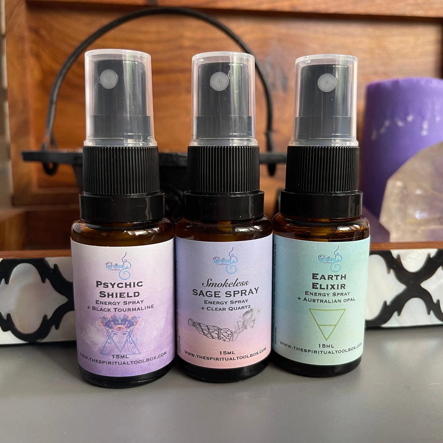 Mini Spray Trio (Psychic Shield, Earth Elixir + Smokeless Sage) The Spiritual Toolbox