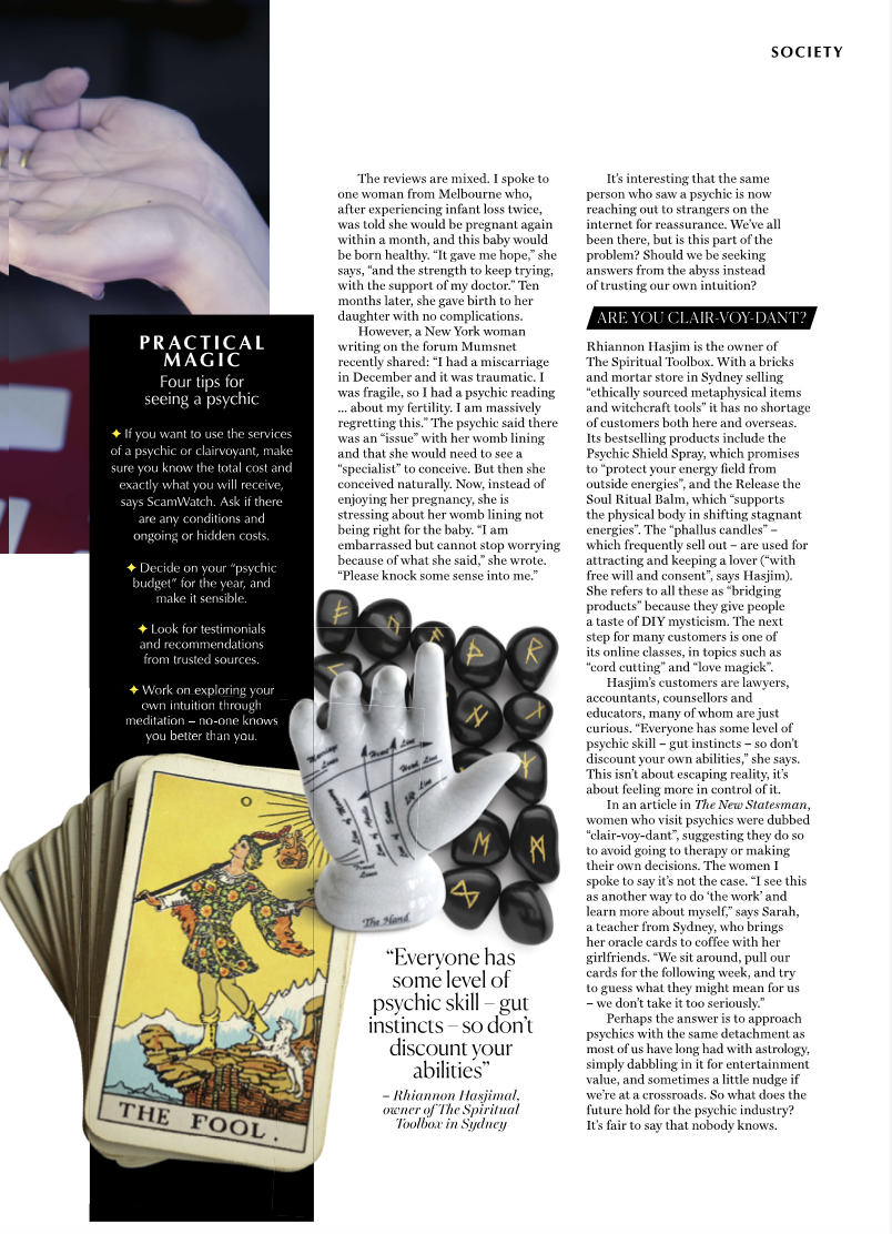 Marie Claire Australia magazine featuring The Spiritual Toolbox founder Rhiannon Hasjim