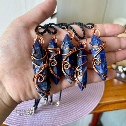 Sodalite Copper Wrapped Necklace