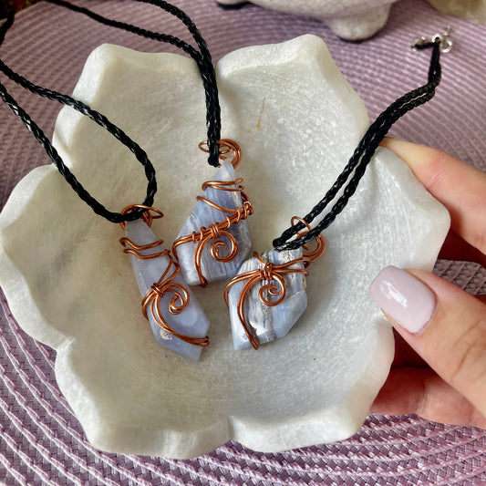 Blue Lace Agate Copper Wrapped Necklace